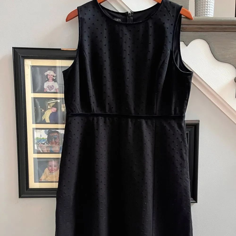 Talbots Black Velvet Swiss Dot Sleeveless Dress sz 14